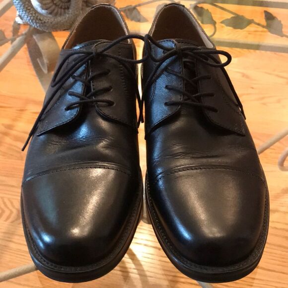 Chaps Men’s Black Leather Oxfords Sz 8 Near New - Picture 6 of 10